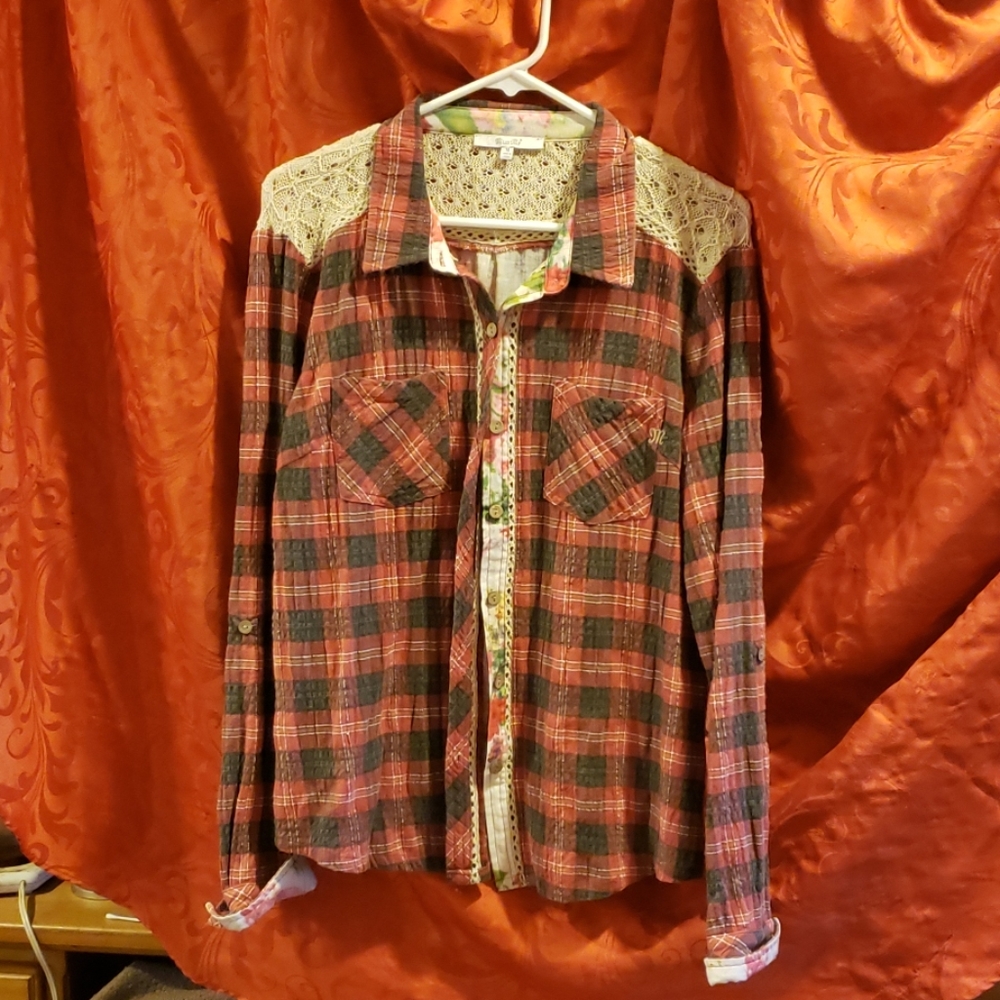 Red/orange guaze Miss Me flannel